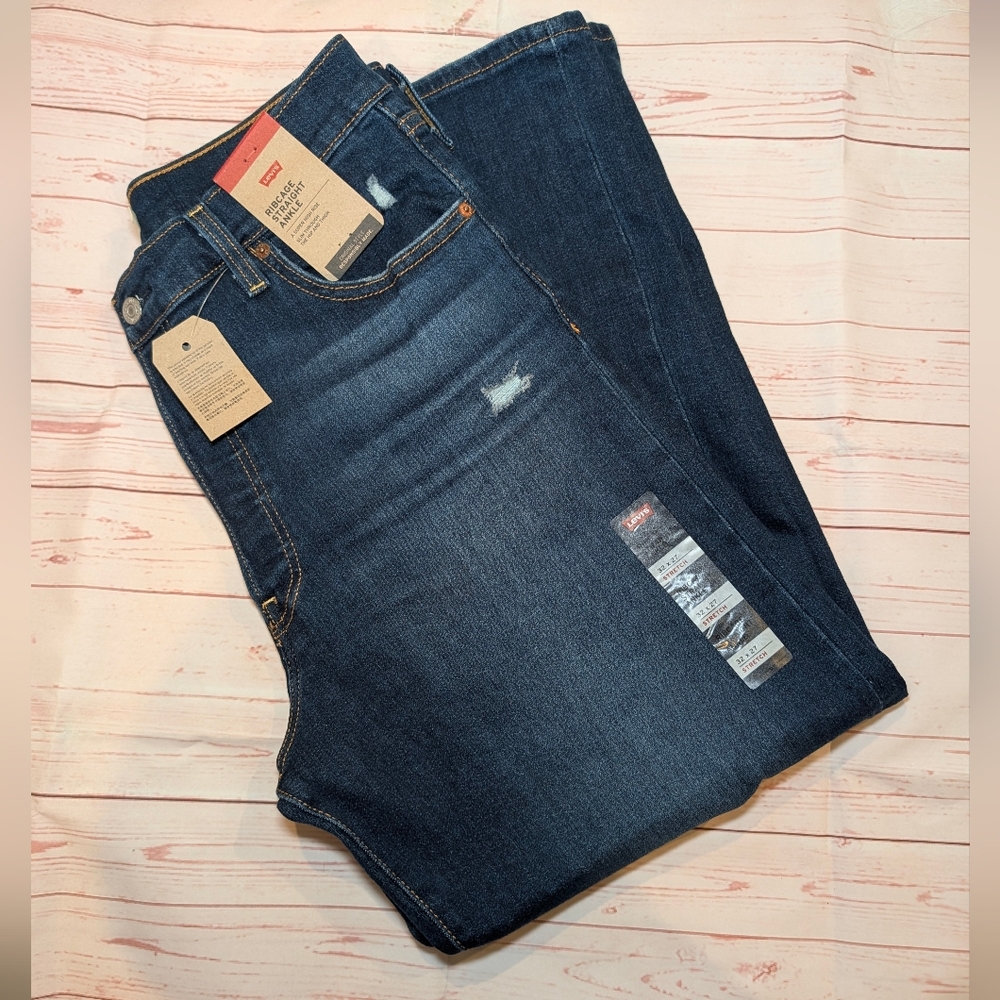 🎉 SALE 🎉 NWT Levi's Women's Ribcage Dark Blue Straight Leg Ankle Jeans - Picture 3 of 7